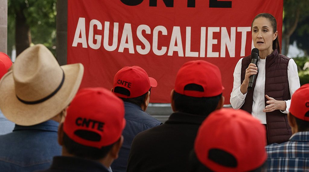 Abordan maestros de la CNTE a Sheinbaum en Aguascalientes