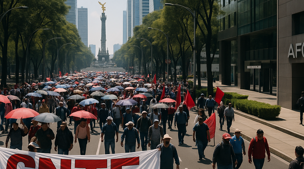 Protesta CNTE en Reforma; van a oficinas de Afores