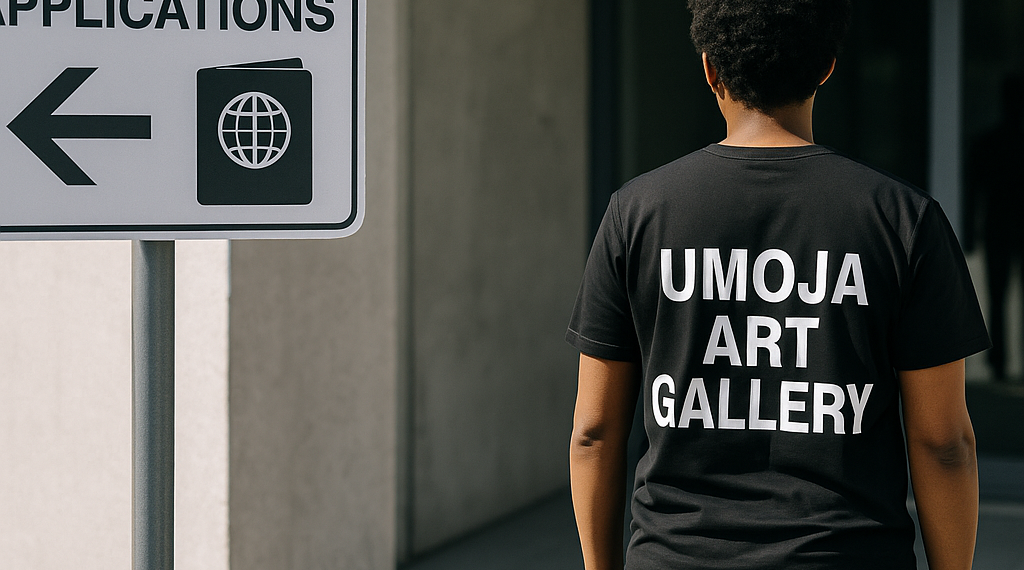 a home with a curved wall with a sign that says Umoja art gallery