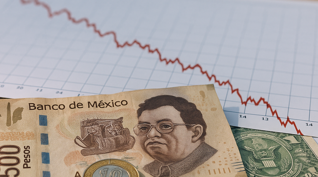 Peso mexicano retrocede ante el dólar y registra caída semanal atento a tasas de EU y México