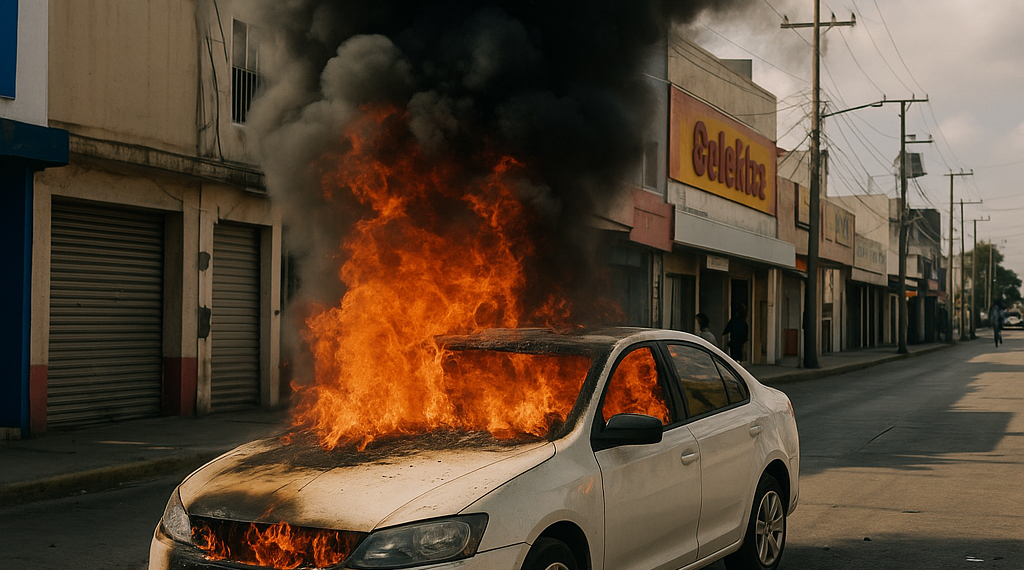 Incendian vehículos y atacan tiendas en Villahermosa