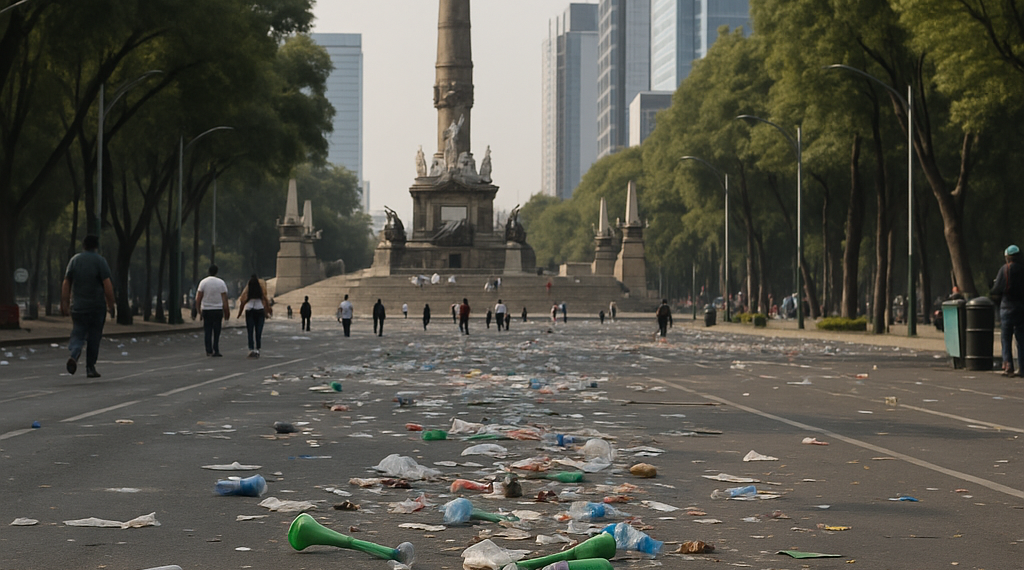 Quedó Reforma entre basura tras festejo mundialista