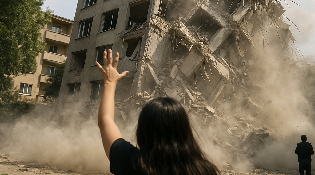 Colapsa un edificio en pleno directo en el terremoto de Venezuela: "¡Mi mamá, huevón!"