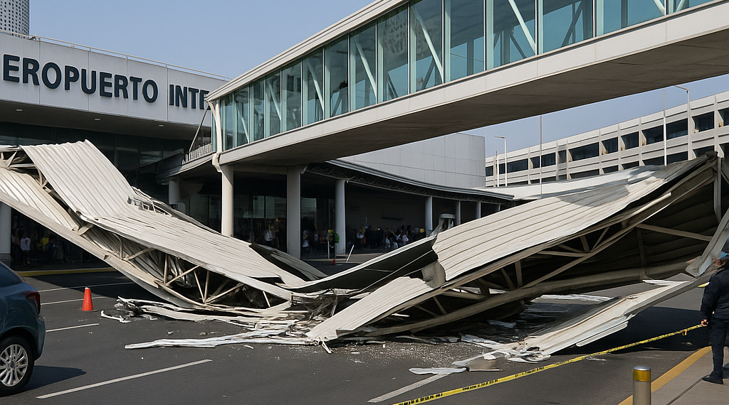 Cae techumbre en puente del AICM; afecta a automovilista