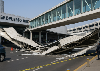 Cae techumbre en puente del AICM; afecta a automovilista