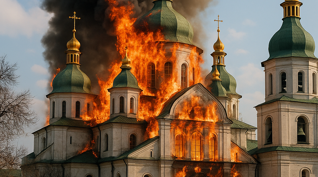 Un ataque ruso masivo envuelve en llamas la histórica catedral de la Dormición de Kiev