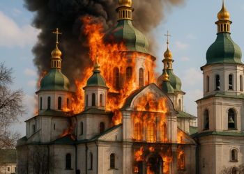 Un ataque ruso masivo envuelve en llamas la histórica catedral de la Dormición de Kiev