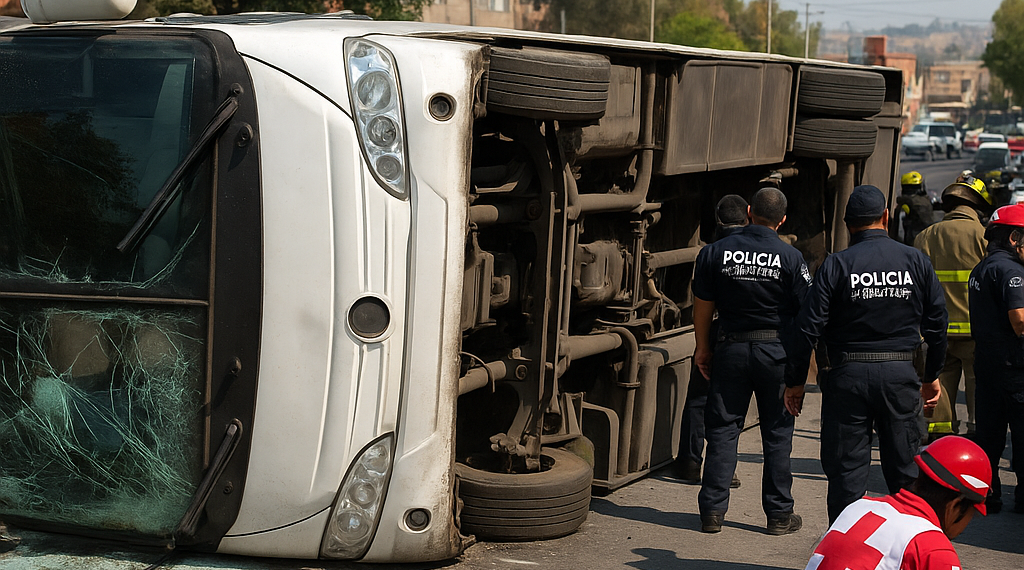 Vuelca microbús en Tlalnepantla; hay 15 heridos