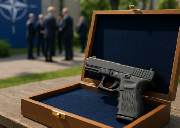 Así es el revolver que Erdogán entregó a cada líder tras la cumbre de la OTAN