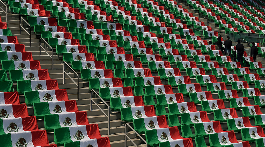 Tapizan butacas del Estadio CDMX con banderas de México