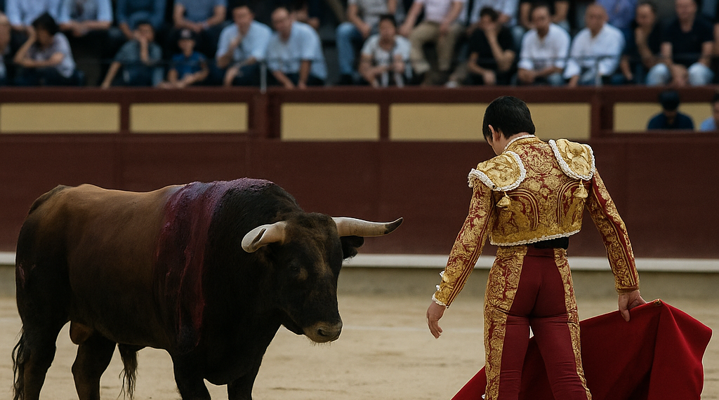 Álvaro Serrano, en un muletazo con la mano derecha a uno de sus novillos.