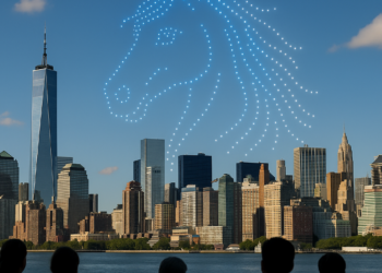 Así iluminó el cielo de Nueva York el espectáculo de drones previo a la Final del Mundial 2026