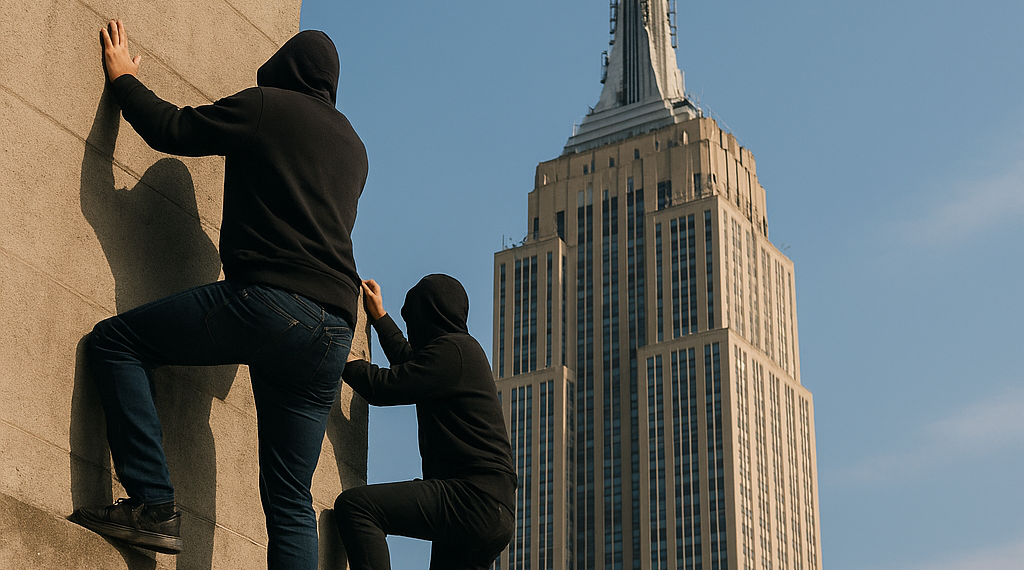 Dos personas encapuchadas se suben a la antena del Empire State de Nueva York