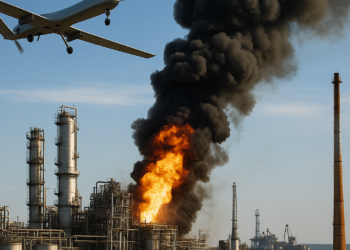 Drones ucranianos incendian refinería y puerto rusos