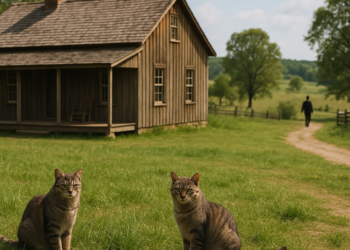 Crosby Fitzgerald as Caroline Ingalls, Luke Bracey as Charles Ingalls, Skywalker Hughes as Mary Ingalls, Alice Halsey as Laura Ingalls in "Little House on the Prairie." (Eric Zachanowich/Netflix © 2026)