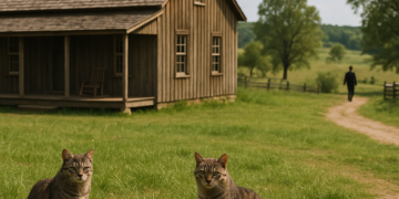 Crosby Fitzgerald as Caroline Ingalls, Luke Bracey as Charles Ingalls, Skywalker Hughes as Mary Ingalls, Alice Halsey as Laura Ingalls in "Little House on the Prairie." (Eric Zachanowich/Netflix © 2026)