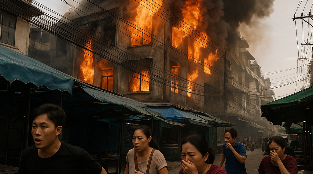 Varias personas huyen despavoridas de un incendio mortal en un local de Bangkok