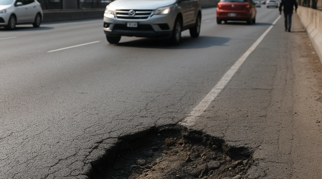 Sufren en Periférico por baches y coladeras