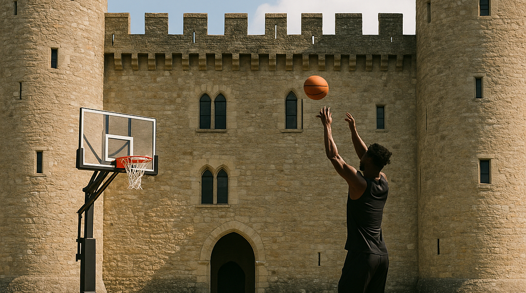 ¡En el reino! Jimmy Butler entrenando en el patio de un castillo en Francia