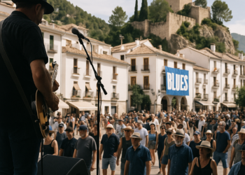 Desde la izquierda, Charlie Musselwhite, Carolyn Wonderland y Matthew Stubbs, de la banda GA-20, en el festival Cazorla Blues.