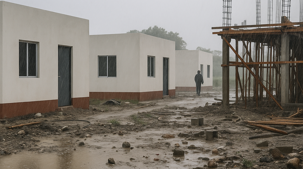 Lluvias afectan frente de obra de Vivienda para el Bienestar en Veracruz