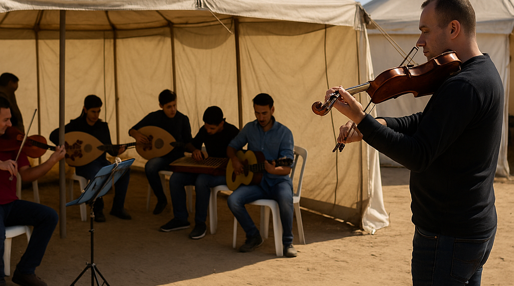 Gaza’s musicians reopen bomb-shattered conservatory – in tents | Gaza