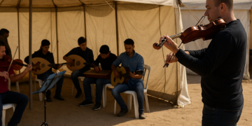 Gaza’s musicians reopen bomb-shattered conservatory – in tents | Gaza