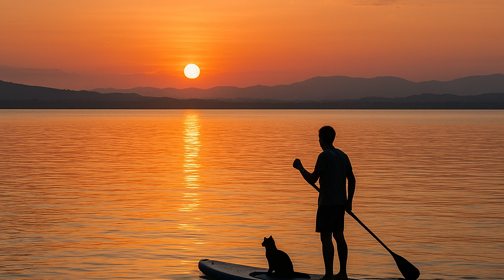 Caminar sobre el agua es posible frente al Sol del atardecer en el 'espejo del cielo'