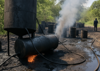 Está refinería ilegal a 1.5 kms de la GN