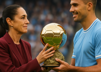 Sheinbaum entrega Balón de Oro a Rodri en Mundial