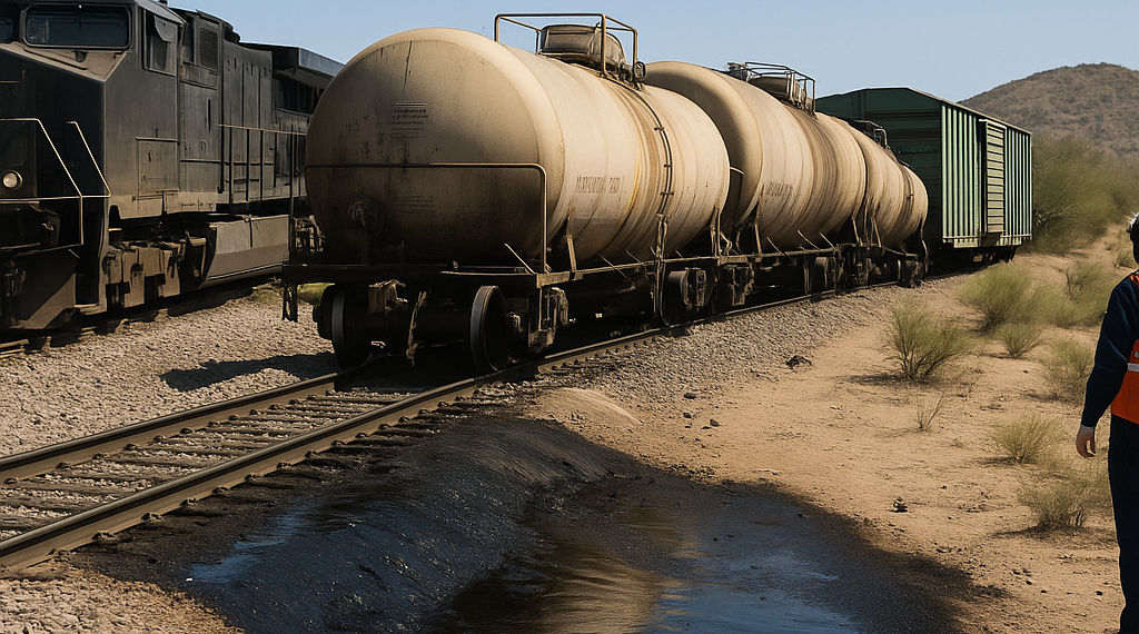 Vuelca tren y derrama químicos en Sonora