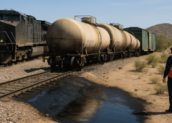 Vuelca tren y derrama químicos en Sonora