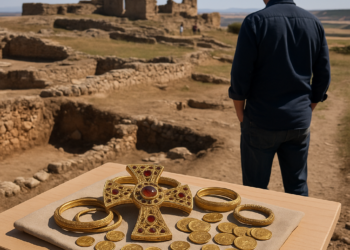 La cruz indica el punto donde Cabré dijo haber encontrado las monedas.