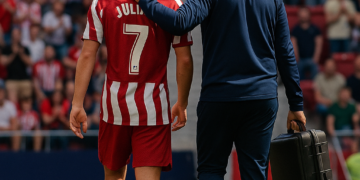 El Atlético protege a Julián y le evita otra bronca en el saludo final a la grada