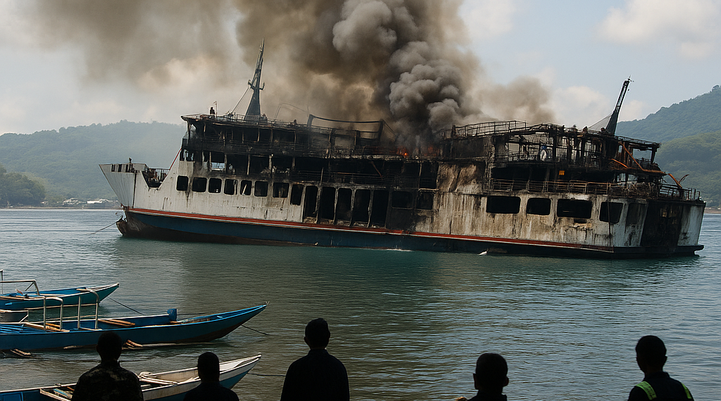 Al menos cinco muertos y más de 40 desaparecidos tras el incendio de un ferry en Indonesia