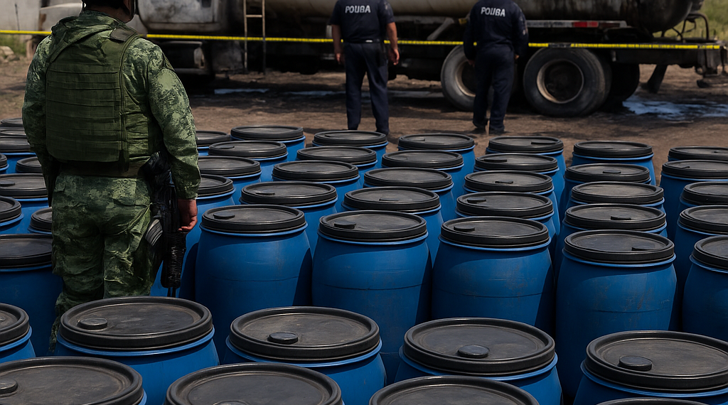 Aseguran 62 mil litros de huachicol en NL tras incendio