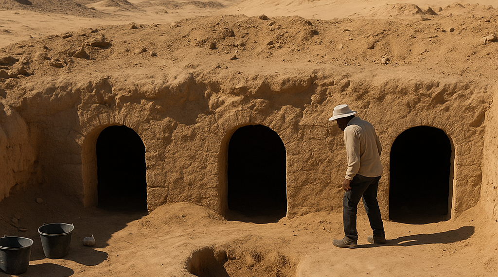 The first tomb contains a square shaft about 3 meters deep, leading to two burial chambers