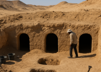 The first tomb contains a square shaft about 3 meters deep, leading to two burial chambers