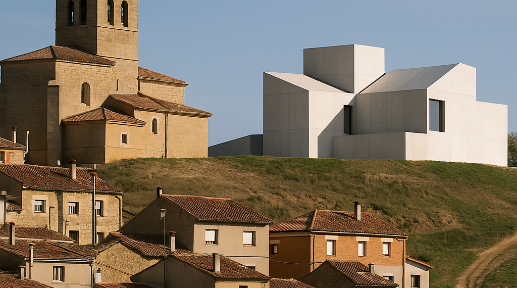 Una mujer nada en la piscina municipal de Castromonte, obra del arquitecto Óscar Miguel Ares.