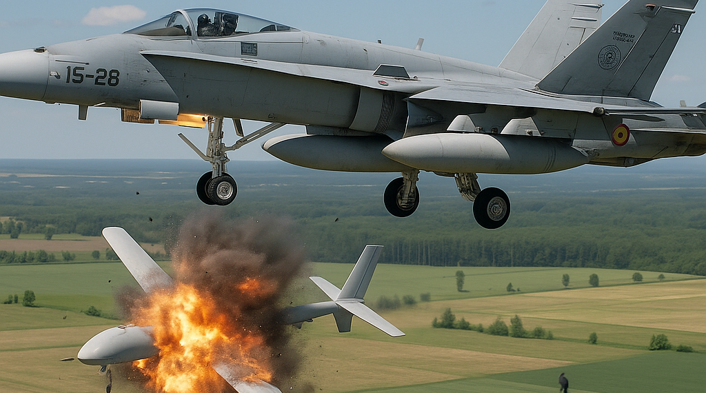 Un caza F-18 español derriba un dron sobre el espacio aéreo de Rumanía
