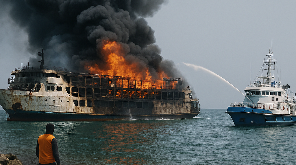 Al menos cinco muertos y más de 40 desaparecidos en el incendio de un ferry en Indonesia