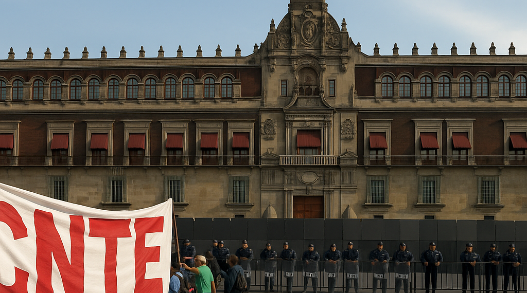 Claudia Sheinbaum recibe a la Sección 22 de la CNTE y blinda Palacio Nacional