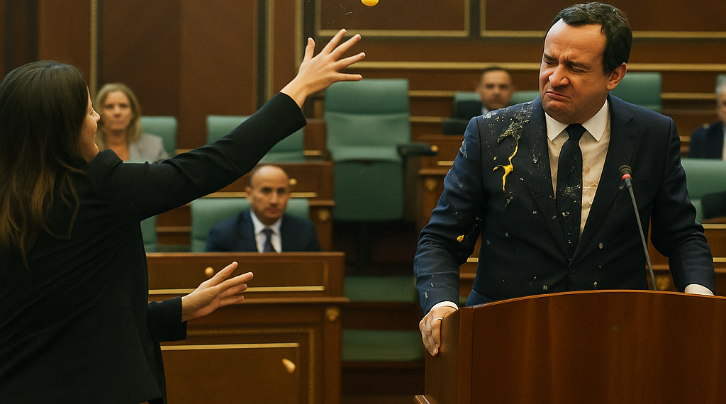 Escándalo en el Parlamento de Kosovo: una diputada lanzó huevos contra el primer ministro Albin Kurti