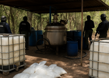 Inhabilitan narcolaboratorio de metanfetamina en Michoacán