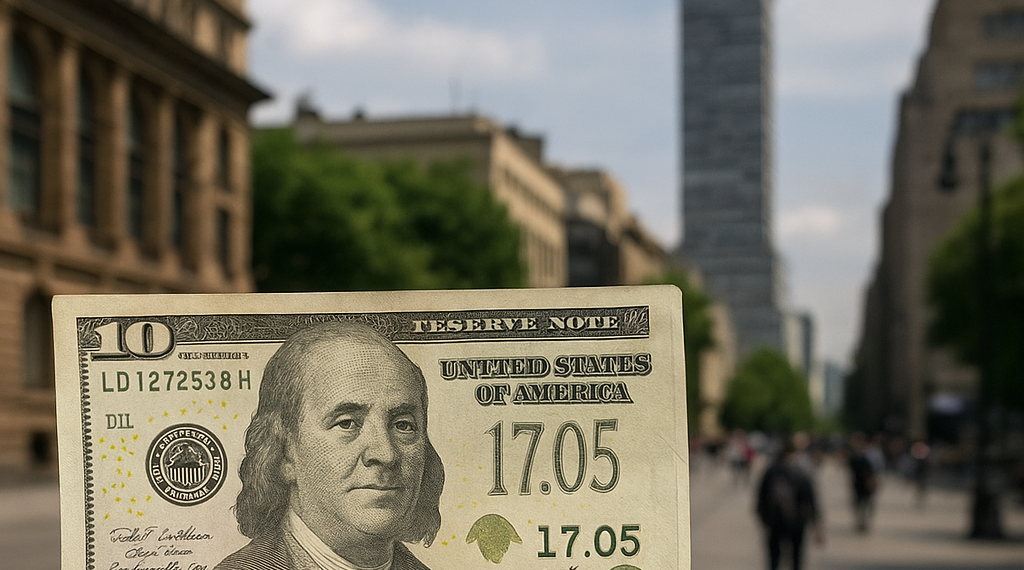 Cierra dólar a $17.05, su nivel más bajo desde junio de 2024