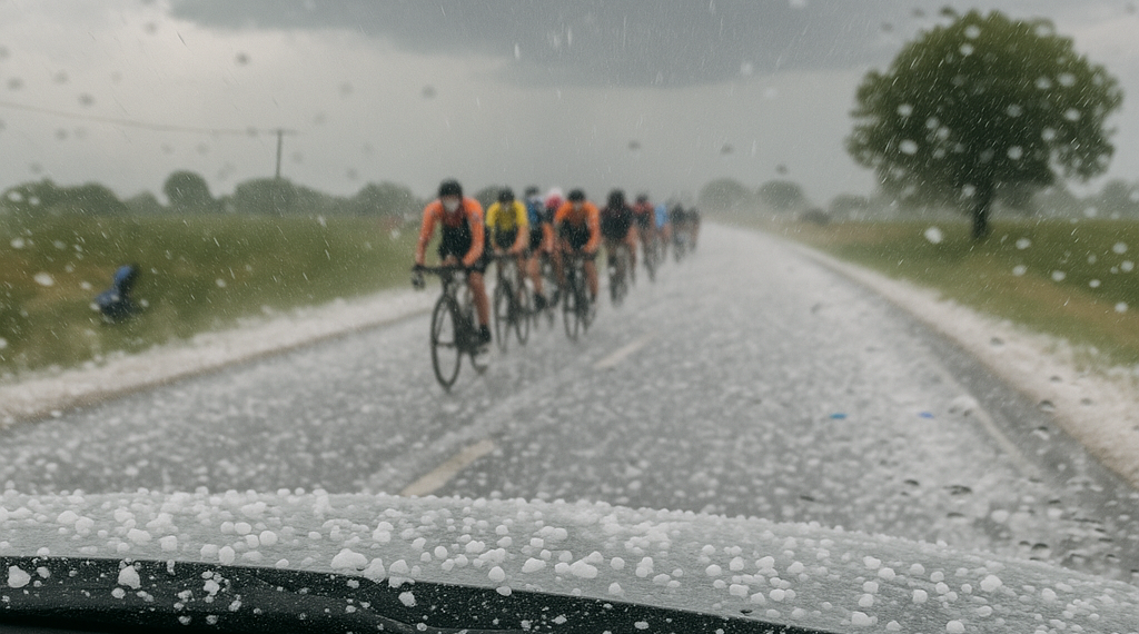 Impacta escucharlo desde el coche del UAE: por este granizo se paró LaVuelta