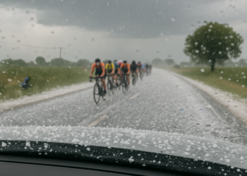 Impacta escucharlo desde el coche del UAE: por este granizo se paró LaVuelta