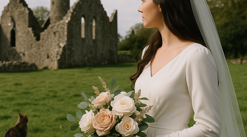 The Bride Carried a Handmade Silk Flower Bouquet for Her Ancestral Castle Wedding in Ireland