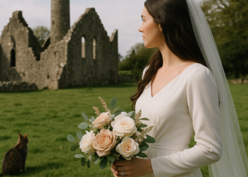 The Bride Carried a Handmade Silk Flower Bouquet for Her Ancestral Castle Wedding in Ireland