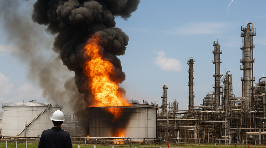 Pemex atiende incendio provocado por tormenta eléctrica en Terminal de Almacenamiento Pajaritos